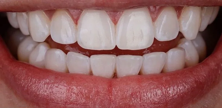 Depois: sorriso com facetas, dentes alinhados e da mesma cor
